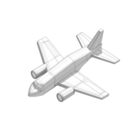 3D wireframe model of commercial airplane is depicted, showcasing its structure and design. model highlights aircraft wings, engines, and tail, emphasizing its aerodynamic form png
