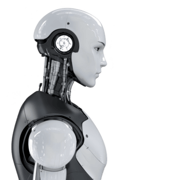 futurista humanoide robot con pulcro diseño y visible mecánico componentes soportes en perfil, exhibiendo avanzado tecnología y innovación png