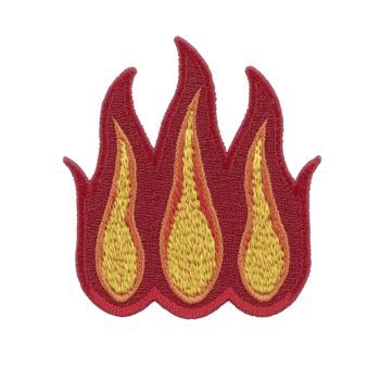 vibrante bordado parche caracteristicas estilizado fuego diseño con rojo y amarillo hilos, creando negrita y dinámica apariencia. parche es adecuado para ropa o accesorios png