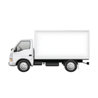 White delivery truck with blank side panel is depicted, ideal for advertising or branding. vehicle is shown in profile, highlighting its clean and simple design png