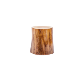 Wooden stool with natural finish stands against plain background, showcasing its rustic charm and smooth texture. stool cylindrical shape and wood grain add to its aesthetic appeal png