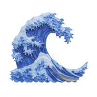 This depicts stylized, artistic representation of large ocean wave, reminiscent of traditional Japanese art. wave is detailed with dynamic curves and frothy whitecaps, capturing sense of movement png