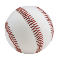 White baseball with red stitching is shown, highlighting its classic design and texture. ball is isolated on transparency background, emphasizing its round shape and detailed seams png