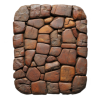Rectangular arrangement of irregularly shaped, weathered stones creates rustic, textured surface. stones vary size and color, ranging from deep brown to reddish hues, evoking natural, earthy feel png