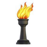 Flaming torch with black pedestal base symbolizes enlightenment and guidance. vibrant flames convey warmth and energy, making it powerful emblem of hope and inspiration png