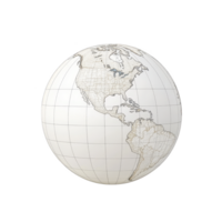 Detailed globe illustration showing North and South America with grid lines and neutral color scheme. map highlights geographical boundaries and topographical features png