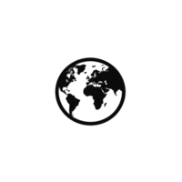This features simple black and white illustration of globe, showcasing continents minimalist style. design is centered plain background, emphasizing earth shape.globe illustration black and white png