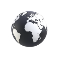 Monochrome globe illustration showing continents in black and white, highlighting Africa, Europe, and parts of Asia. minimalist design emphasizes simplicity and contrast png
