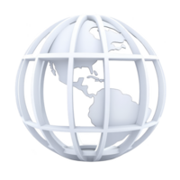 3D white globe sculpture with grid lines represents Earth, focusing on Americas. minimalist design emphasizes global connectivity and modern aesthetics png