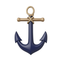 Navy blue anchor with rope wrapped around top, symbolizing maritime themes and nautical adventures. anchor is depicted with glossy finish, highlighting its classic design png