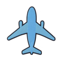 Blue airplane silhouette patch with textured fabric design, showcasing simple and clean style. patch is isolated on transparency background, emphasizing its shape and color png