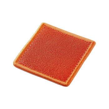 Platz Orange Stoff Patch mit texturiert Oberfläche und gestickt Kanten, isoliert auf Transparenz Hintergrund. Patch ist einfach und vielseitig, geeignet zum verschiedene Anwendungen png