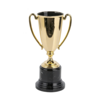 Shiny gold trophy with two handles sits atop black base, symbolizing achievement and success. elegant design and polished finish make it ideal for awards and recognition ceremonies png