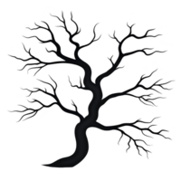 Silhouette of leafless tree with intricate branches creates stark and dramatic visual against plain background. bare branches spread out in various directions, forming intricate pattern png