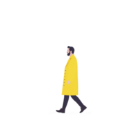 Man in yellow coat walks confidently, showcasing minimalist style against transparency background. simplicity and bold color create striking visual impact png