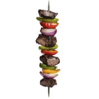 Skewer with grilled beef, bell peppers, onions, and tomatoes creates colorful and appetizing display. vibrant vegetables and juicy meat are perfect for barbecue png