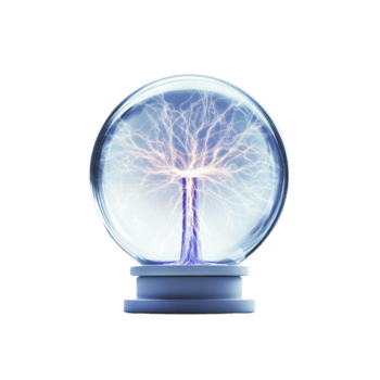 lysande glas sfär kapslar träd tycka om strukturera med elektrisk grenar, skapande fascinerande visa av ljus och energi. trogen design framkallar känsla av undra och innovation png