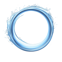 Dynamic splash of water forms perfect circle, creating sense of motion and fluidity. clear blue tones and splashes convey freshness and energy png
