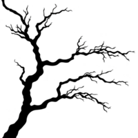 Silhouette of bare tree branch with intricate, twisting limbs against plain background. png