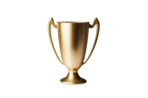 Shiny gold trophy with elegant handles symbolizes achievement and success, often awarded in competitions or events. Its metallic finish and classic design make it prestigious prize png
