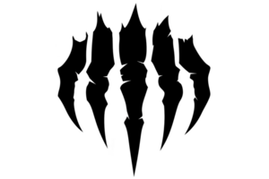 Black claw mark design with five sharp, jagged lines resembling scratches on surface, creating fierce and dynamic visual effect. image conveys sense of power and intensity png