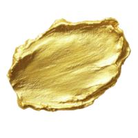 Textured gold paint stroke on transparent background, showcasing shiny and luxurious appearance. metallic sheen and irregular shape add touch of elegance and creativity png