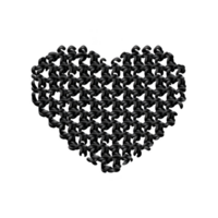 Heart shaped pattern made of interconnected black ribbons creates textured and intricate design, symbolizing love and unity. dark color adds modern and elegant touch png