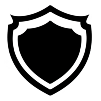 Black shield icon with simple, classic design, symbolizing protection and security. shield has symmetrical shape with pointed edges, often used in digital graphics and logos png