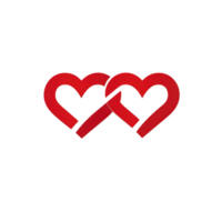 Two interlocking red hearts symbolize love and connection, creating romantic and affectionate design. bold red color enhances passionate and emotional theme png