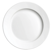 Plain white ceramic plate with glossy finish, perfect for serving meals or as decorative piece in minimalist kitchen setting png