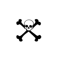 Black and white skull and crossbones symbol, often associated with danger or pirates, is depicted on plain background. simple design conveys sense of warning or adventure png