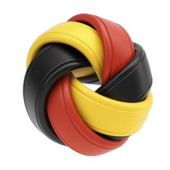 3d gerendert Knoten verflochten im Schwarz, Rot, und Gelb, symbolisieren Einheit und Stärke. glatt, glänzend Textur fügt hinzu modern berühren zu abstrakt Design png