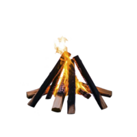 Campfire with bright flames and wooden logs arranged in teepee shape, creating warm and inviting atmosphere. Perfect for outdoor gatherings and camping adventures png