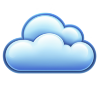 Glossy blue cloud icon with shiny, smooth surface, representing digital storage or weather. design is simple and modern, suitable for technology or weather related themes png