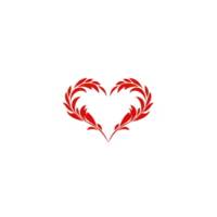Red heart shape made of symmetrical, stylized leaves on transparency background, conveying love and elegance. design is simple yet artistic, with focus on nature inspired elements png