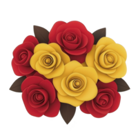 Vibrant bouquet of red and yellow paper roses arranged in circular pattern, showcasing intricate craftsmanship and harmonious blend of colors png
