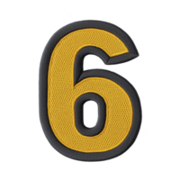 Yellow embroidered number six patch with gray border on transparency background png