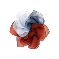 Decorative flower made of layered fabric petals in white, blue, and red, creating vibrant and elegant appearance. petals are arranged in circular pattern, showcasing blend of colors png