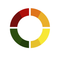 Circular infographic with four colored segments red, orange, green, and yellow, representing different data categories or progress levels. design is simple and modern png