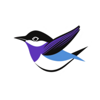 Stylized bird illustration features bold colors and clean lines, creating modern and artistic design. bird wings are depicted in shades of purple and blue, adding vibrant touch png