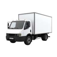 White delivery truck with box shaped cargo area is depicted, showcasing modern design suitable for transporting goods. vehicle is isolated on transparency background png