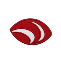 This features red embroidered patch with white crescent design transparency background. patch has circular shape and textured appearance, often used for clothing or accessories.Red embroidered png