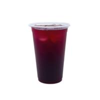 Clear plastic cup filled with refreshing red juice, topped with secure lid, isolated on transparency background. vibrant color suggests fruity and invigorating beverage png