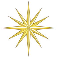 Golden, twelve pointed star with sharp, symmetrical rays radiates from center, creating striking and elegant design. star metallic sheen adds touch of sophistication png
