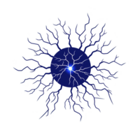 Vibrant blue sphere with branching tendrils radiates outward, resembling abstract sunburst or neural network. design is dynamic and energetic, evoking sense of movement and connection png
