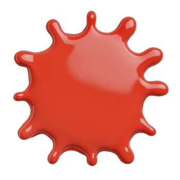 Vibrant red paint splash with glossy finish, resembling splatter or blob, isolated on transparency background. dynamic shape and bright color evoke creativity and energy png