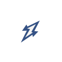 Blue and white lightning bolt icon on transparent background, symbolizing energy and power. design is simple and modern, suitable for various digital applications png