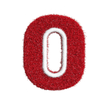 Red and white textured number zero with fuzzy, grass like appearance, isolated on transparency background. design is bold and eye catching, suitable for creative projects png