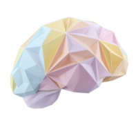 Colorful geometric brain model with pastel shades of blue, yellow, and pink, showcasing modern and abstract design. faceted structure adds unique artistic touch png