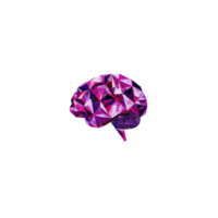 Vibrant, geometric brain illustration in shades of purple and pink, set against transparency background, showcasing modern and abstract design png